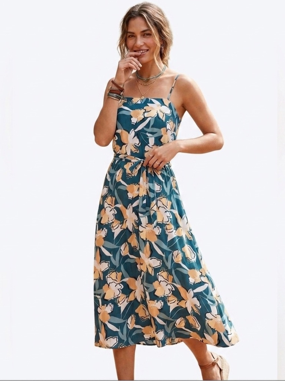 Roxy Teal Floral Midi Dress